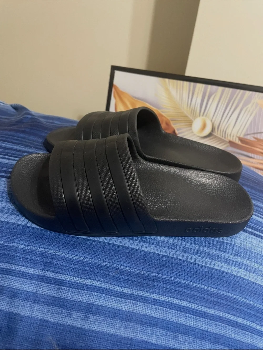 adidas Black Slide Sandals with Signature Stripes